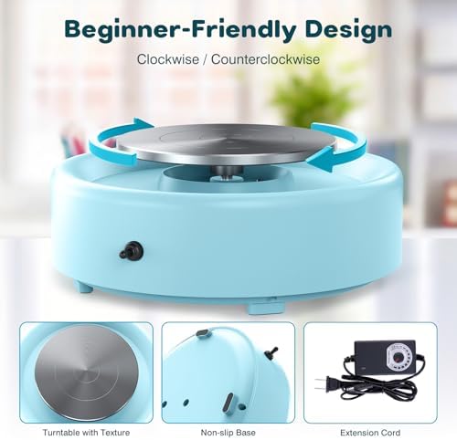 Alldeer Mini Pottery Wheel Machine - 6" Upgraded Clay Wheel for Beginners & Kids, 75W Motor, Adjustable Speed, Low Noise Ceramic Making Kit with 18PCS Sculpting Tools, Ideal for Home DIY - Image 3