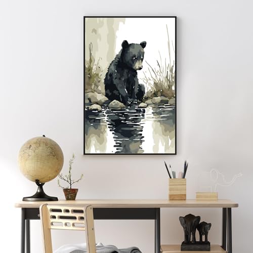 Yezavesu Framed Paint by Numbers Kit for Adults Beginner & Kids Ages 8-12, Bear Paint by Numbers with Frame, DIY Watercolor Number Painting for Adults Bear for Home Wall Decor Gift 8X 12 inch | With Frame Canvas 8x12 inch, DIY Acrylic Painting by Numbe... - Image 2