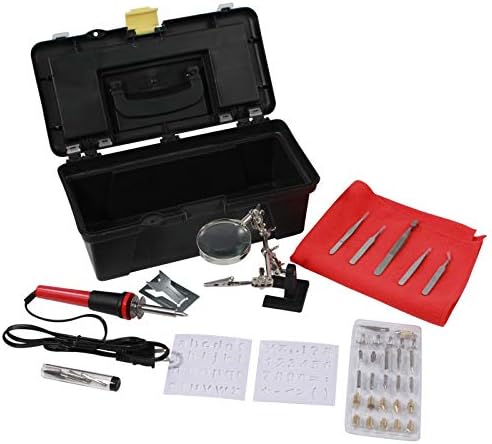 56pc Wood Burning Pen Hobby Set with Stencils Assorted Brass Tips and Tweezers by Unknown