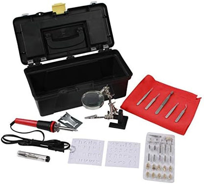 56pc Wood Burning Pen Hobby Set with Stencils Assorted Brass Tips and Tweezers by Unknown