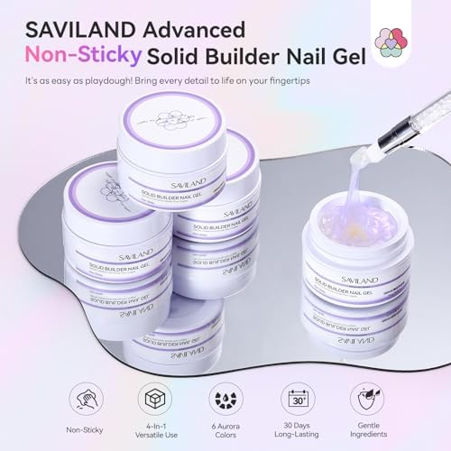 SAVILAND Non-Sticky Solid Builder Nail Kit 6PCS Aurora Colors - Image 3