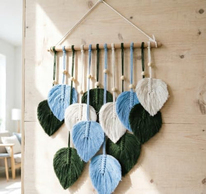 Jditngp DIY Macrame Leaf Wall Hanging Beginners Boho Wall Leaf Tapestry Kit Handmade Woven Tapestry Feather Wall Hanging DIY Macrame Kit for Adults Birthday Gift DIY Craft Kits 15.8" (Green,Blue) - Image 5