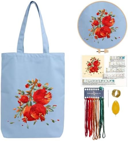 CREAWONDER Canvas Tote Bag Embroidery Kit with Pattern for Beginners, Arts and DIY Embroidery Crafts Kits for Adults, Include Instructions, Embroidery Hoops, Color Threads and Tool by Unknown