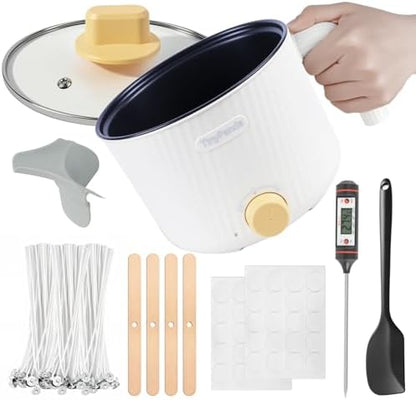 AOTOIE Wax Melter for Candle Making, Wax Melters Pot with Silicone Pouring Spout, DIY Candle Making Kit Included Centering Device, Stirring Spoon, Wicks, Wick Stickers,Wax Melter Supplies by AOTOIE