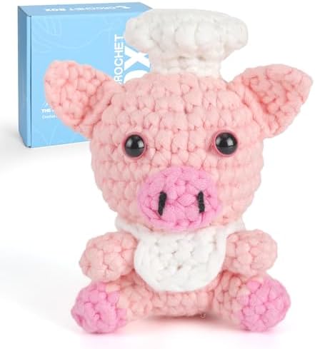 CrochetBox Pig Complete Crochet Kit for Beginners, Easy Craft for Adults by CROCHETBOX