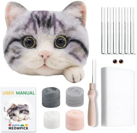 MeowPick Needle Felting Kit for Beginners, DIY Realistic Cat Head with Video Tutorials, Wool Felt Supplies for Adults, Gift for Cat Lovers (American Shorthair) by MEOWPICK