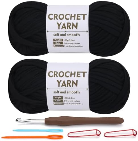 SHWAKK 2 Pack T-Shirt Yarn Set, Black Knitting Crochet T Shirt Yarn by SHWAKK