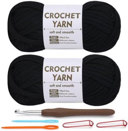 SHWAKK 2 Pack T-Shirt Yarn Set, Black Knitting Crochet T Shirt Yarn by SHWAKK