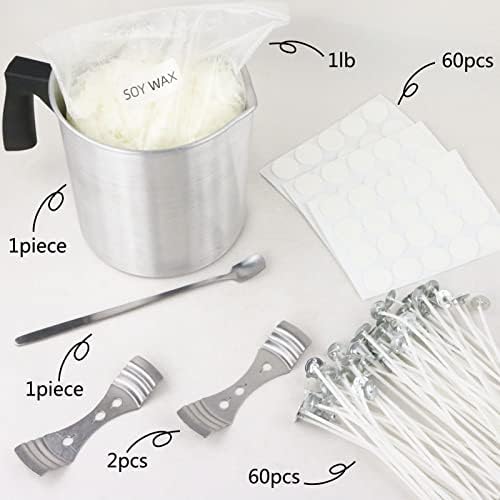 EricX Light Candle Making Kit, 60pcs Candle Wicks, 60pcs Candle Wicks Sticker, 16oz Soy Wax, 1pc Candle Wax Pouring Pot, 2pcs 3-Hole Wicks Centering Devices, 1pc Mixing Spoon, DIY Candles Craft Tools - Image 3