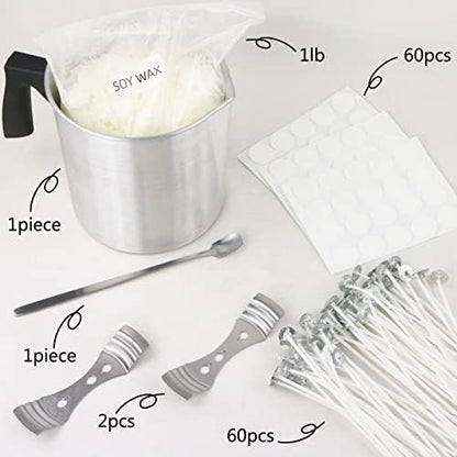 EricX Light Candle Making Kit, 60pcs Candle Wicks, 60pcs Candle Wicks Sticker, 16oz Soy Wax, 1pc Candle Wax Pouring Pot, 2pcs 3-Hole Wicks Centering Devices, 1pc Mixing Spoon, DIY Candles Craft Tools - Image 3