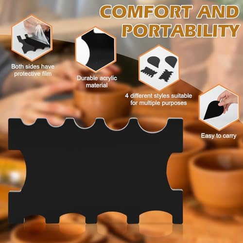 12Pcs Acrylic Pottery Rim Lifter and Pottery Ribs Foot Shaper Kit Pottery Ribs Pottery Carving Tools Pottery Shaping Toolm for Plate, Bowl,Slab Forms DIY Carving Molds Clay Ceramics,4 Design - Image 4