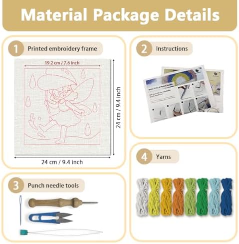 Doodlream Elf in the Summerrain Needle Kit for Beginner, 9.4"x 9.4" Cute Fairy Punch Stitching Craft Set, DIY Embroidery Starter with Printed Frame, Instruction, Threader, Yarn, Pinch Needle - Image 2