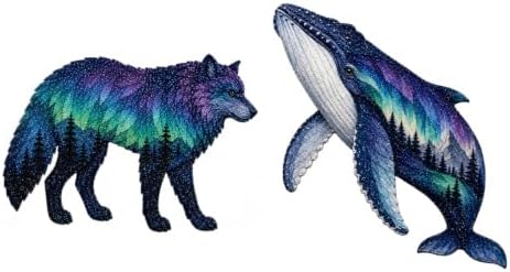 Northern Lights Animal Embroidery Kit DIY Fabric Patchwork Craft Set (W+WH) by Unknown