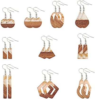 FASHEWELRY 20Pcs Resin Wooden Earring Pendants 10 Styles Gold Teardrop Rectangle Rhombus Flat Round Geometry Vintage Resin Wood Statement for Jewelry Making - Image 2