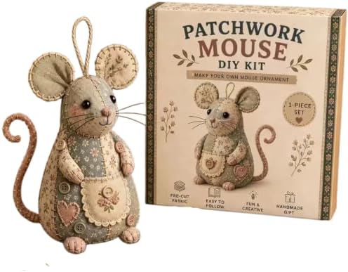 Sewing Kit for Beginners Patchwork Mouse, DIY Stuffed Animal Craft Kit with Pre-Cut Fabric, Make Your Own 3D Plush Mouse Ornament, Easy Adult Sewing Project Handmade Gift（Set A） by Unknown