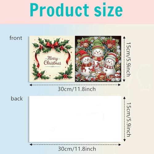 Diamond Art Christmas Cards Kit, 6PCS DIY Diamond Painting Christmas Cards with Envelopes, 5D Diamond Dot Greeting Cards for Adults, Xmas Card for Holiday Crafting Gifts (Xmas Snowman) - Image 4