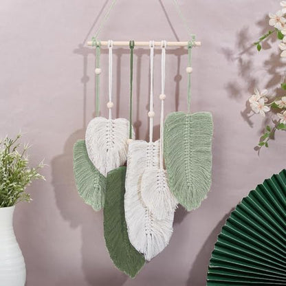 FREEBLOSS DIY Macrame Leaf Wall Hanging Kit Leaves Woven Tapestry Feather Wall Hanging Decor Beginners Macrame Kit for Adults Birthday Gift (Green&White) - Image 5