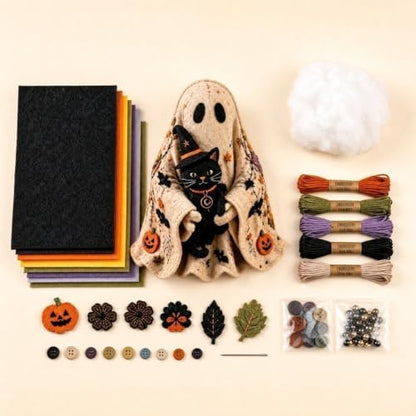Halloween Ghost Felt Quilt DIY Sewing Kit, Pre-Cut Fabric Felt Ghost Craft Supplies, Beginner Hand Sewing Kit, DIY Ghost Tabletop Ornament, Fall Halloween Home Decor Craft Gift for Adults & Kids - Image 5