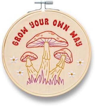 FUNATIC Grow Your Own Way Funny Mushroom Themed Embroidery Kit for Adults by FUNATIC