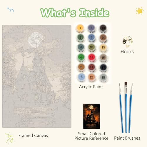Spandrel Paint by Numbers for Adults Halloween Haunted House Canvas Oil Painting Kit, Gothic Spooky Full Moon Horror Landscape Number Painting, Dark Halloween Wall Art Decor Gift for Beginners - Image 6