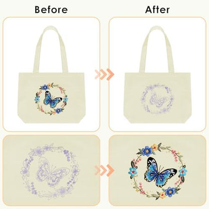 ERKOON Canvas Tote Bag Embroidery Kit for Beginners, Floral Arts Crafts Cross Stitch Kits for Adults Including Stamped Embroidery Bag with Hoops, Needle, Instruction and Color Threads (Butterfly) - Image 3