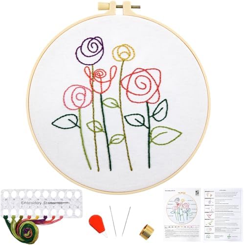 Easy Flower Embroidery Kits for Beginners Adults, Minimalism Embroidery Starter Kits, Counted Cross Stitch Kits for Beginners Adults Hobbies Set for Women, Embroidery Hoops, Thread and Video Tutorial by Unknown