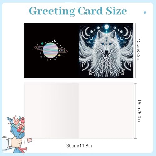 jinglinhh 12pcs Diamond Art Painting Hummingbird Dreamcatcher Wolf Greeting Cards with Envelopes, DIY Card Making Kits for Adults, Diamond Art Christmas Cards for Birthday Holiday Gifts - Image 2