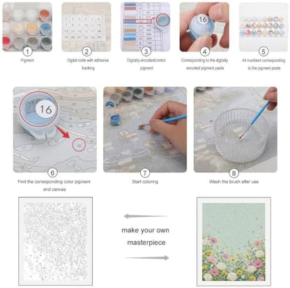 Bozfoxa Paint by Numbers Kit for Adults Beginner Mint Garden Floral - Image 3