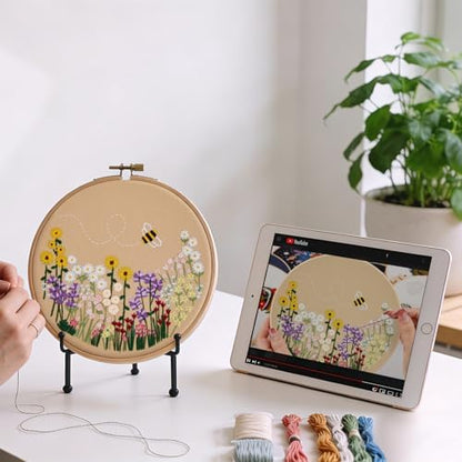 Flowers Embroidery Kits for Beginners Adults, Floral Hand Embroidery Set Needlepoint Kits, Stamped Cross Stitch Kits for Beginners Adults, 2 Embroidery Hoops, Fabric, Thread (Attached Video Tutorial) - Image 3