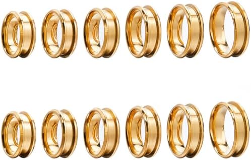 SUNNYCLUE 1 Box 12Pcs Grooved Ring Blanks Cores Golden Stainless Steel Inlay Finger Ring Blanks US Size 7/8/9/10/11/12 Inlay Empty Findings for Men Women Jewelry Making Kits by SUNNYCLUE