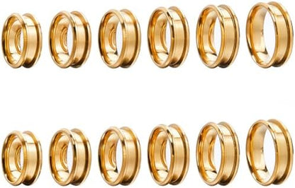 SUNNYCLUE 1 Box 12Pcs Grooved Ring Blanks Cores Golden Stainless Steel Inlay Finger Ring Blanks US Size 7/8/9/10/11/12 Inlay Empty Findings for Men Women Jewelry Making Kits by SUNNYCLUE