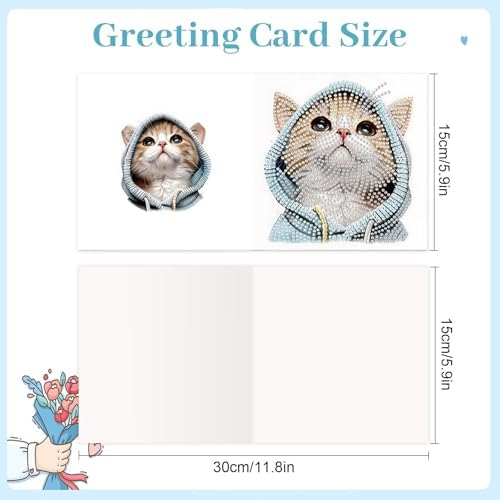 Tontut 6pcs Diamond Painting Kit Greeting Card, Hat Cat 5D DIY Diamond Handmade Holiday Greeting Card with Envelope, Christmas Gift Congratulation - Image 2