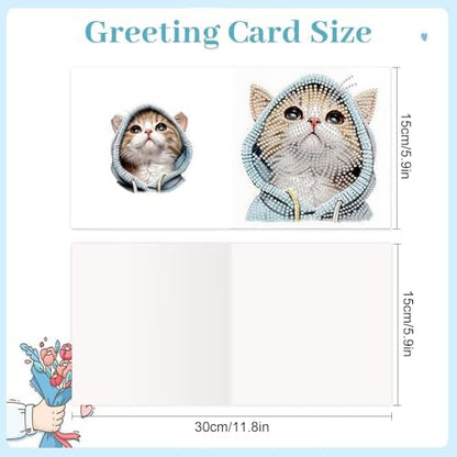 Tontut 6pcs Diamond Painting Kit Greeting Card, Hat Cat 5D DIY Diamond Handmade Holiday Greeting Card with Envelope, Christmas Gift Congratulation - Image 2