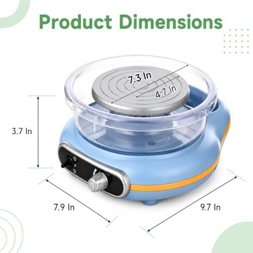 Mini Pottery Wheel Kit Electric Turntable Clay Machine with Handle, Adjustable Speed and Forward Reverse Rotation, 24 Shaping Tools 12 Color Paint Set 3 Clay Blocks for DIY Craft Projects - Image 4