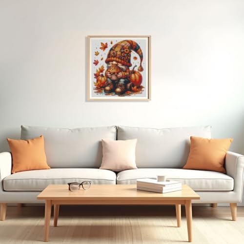 MYBISYMQQ Gnome & Pumpkin Stamped Cross Stitch Kit for Adults 13.7x13.7in - Image 4