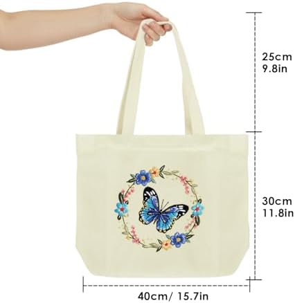 ERKOON Canvas Tote Bag Embroidery Kit for Beginners, Floral Arts Crafts Cross Stitch Kits for Adults Including Stamped Embroidery Bag with Hoops, Needle, Instruction and Color Threads (Butterfly) - Image 5