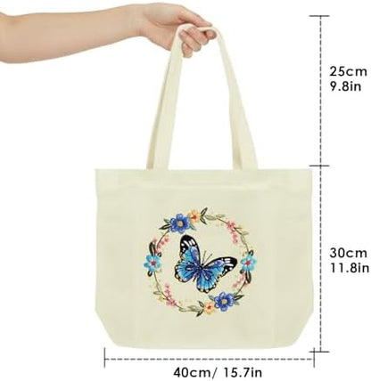 ERKOON Canvas Tote Bag Embroidery Kit for Beginners, Floral Arts Crafts Cross Stitch Kits for Adults Including Stamped Embroidery Bag with Hoops, Needle, Instruction and Color Threads (Butterfly) - Image 5