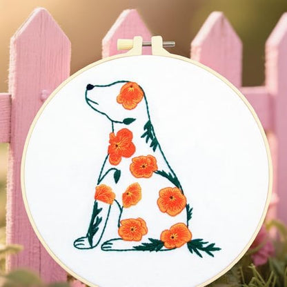 Crafmanoe Flowers Dog Embroidery Kits for Beginners Adults, Hand Embroidery Starter Kits, Stamped Cross Stitch Kits DIY Needlepoint Kit for Beginners Adults, Embroidery Hoop, Thread and Video Tutorial - Image 3