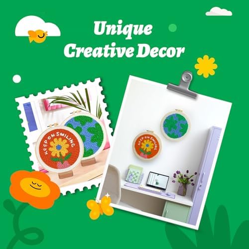 yuegool 2PCS Punch Needle Decoration Kit,Easy DIY Punch Needle Embroidery Kit for Beginners Adults Kids Including Patterns, Tools, Yarns, Hoop, Instruction, Bracket Art Craft Supplies - Image 5