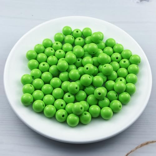 100pcs Acrylic Round Beads for Crafts 12mm Resin Candy Color Spacer Beads with Hole for Jewelry Making Sewing Crafts Decoration Necklaces Bracelets Earrings Supplies(Green) - Image 2