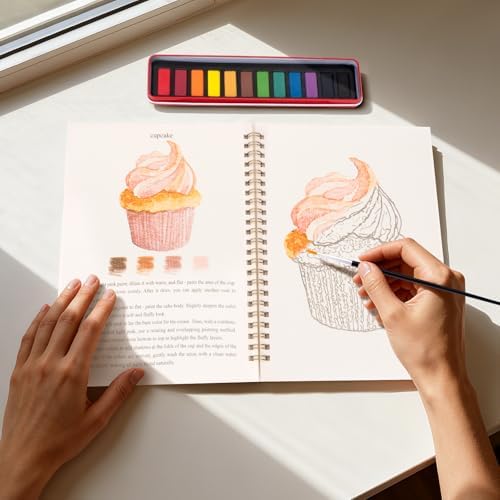 Watercolor Workbook for Adults, Beginner Friendly Watercolor Painting Kit Baking Pattern Water Coloring Book, Nature-Themed Practice Art Gift Water Color Paint Book with Palette and Brush - Image 4