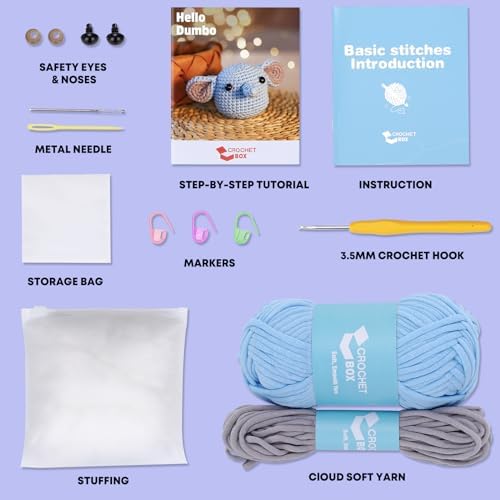 Crochet Kit for Beginners: Elephant Crochet Kit for Adults, Include Easy to Use Yarn, Step-by-Step Video, Patterns, Learn to Crochet, Thanksgiving, Christmas, Birthday Gift - Image 3