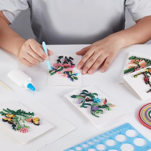 WEBEEDY 20 Sets Paper Quilling Kit for Adults Beginners,Spring Animal Flower Greeting Cards Making Kit with Instruction Tutorial,Handmade Bee Butterfly Dragonfly Quilling Card for Friends Families - Image 5