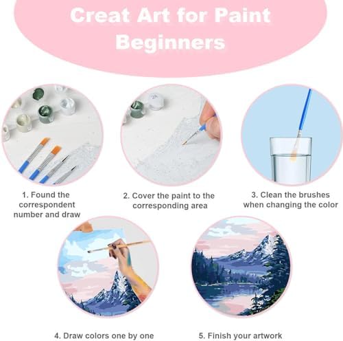 Fotasmua 4 Pack Paint by Numbers Kit for Adults Kids, Easy Framed Adults Paint by Numbers Kits, DIY Simple Flowers Acrylic Oil Painting Number Kits for Home Wall Decor (8 x 8 Inch) - Image 7