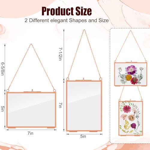 Barydat 12 Pcs Pressed Flower Frame Floating Glass Frames, 5“x7”, Rose Gold - Image 2