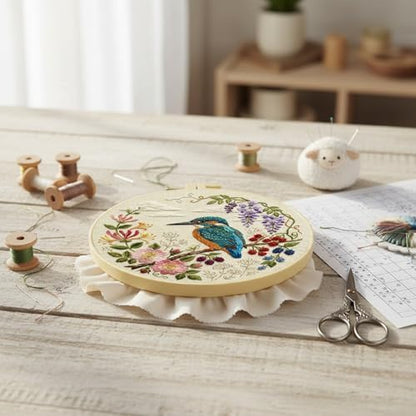 FRANDEK DIY Flower Bird Stamped Embroidery Kit with Hoop for Adults - Image 6