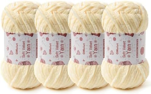 4x100g Fluffy Velvet Chenille Yarn for Crocheting and Knitting, 4x80m (87.5yd) Baby Yarn for Crocheting Soft, Crochet Chunky Yarns Amigurumi Yarns (4 Milky White) by OMoiut