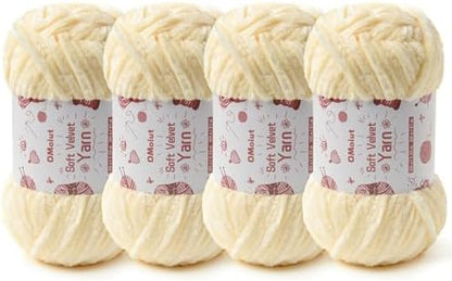 4x100g Fluffy Velvet Chenille Yarn for Crocheting and Knitting, 4x80m (87.5yd) Baby Yarn for Crocheting Soft, Crochet Chunky Yarns Amigurumi Yarns (4 Milky White) by OMoiut