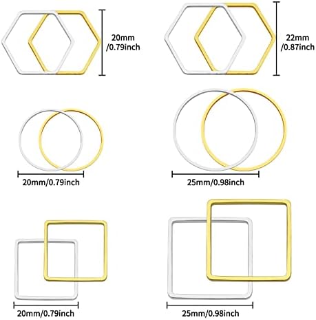 Oubaka 120pcs Beading Hoop Earrings,3 Shapes Earrings Findings Hoops Open Bezel Pendant Frame Hypoallergenic Square Hexagon Round Earring Findings for DIY Craft,Earring Necklace(Gold&Silver) - Image 3