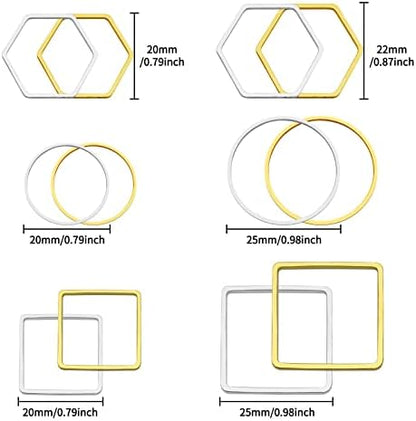 Oubaka 120pcs Beading Hoop Earrings,3 Shapes Earrings Findings Hoops Open Bezel Pendant Frame Hypoallergenic Square Hexagon Round Earring Findings for DIY Craft,Earring Necklace(Gold&Silver) - Image 3